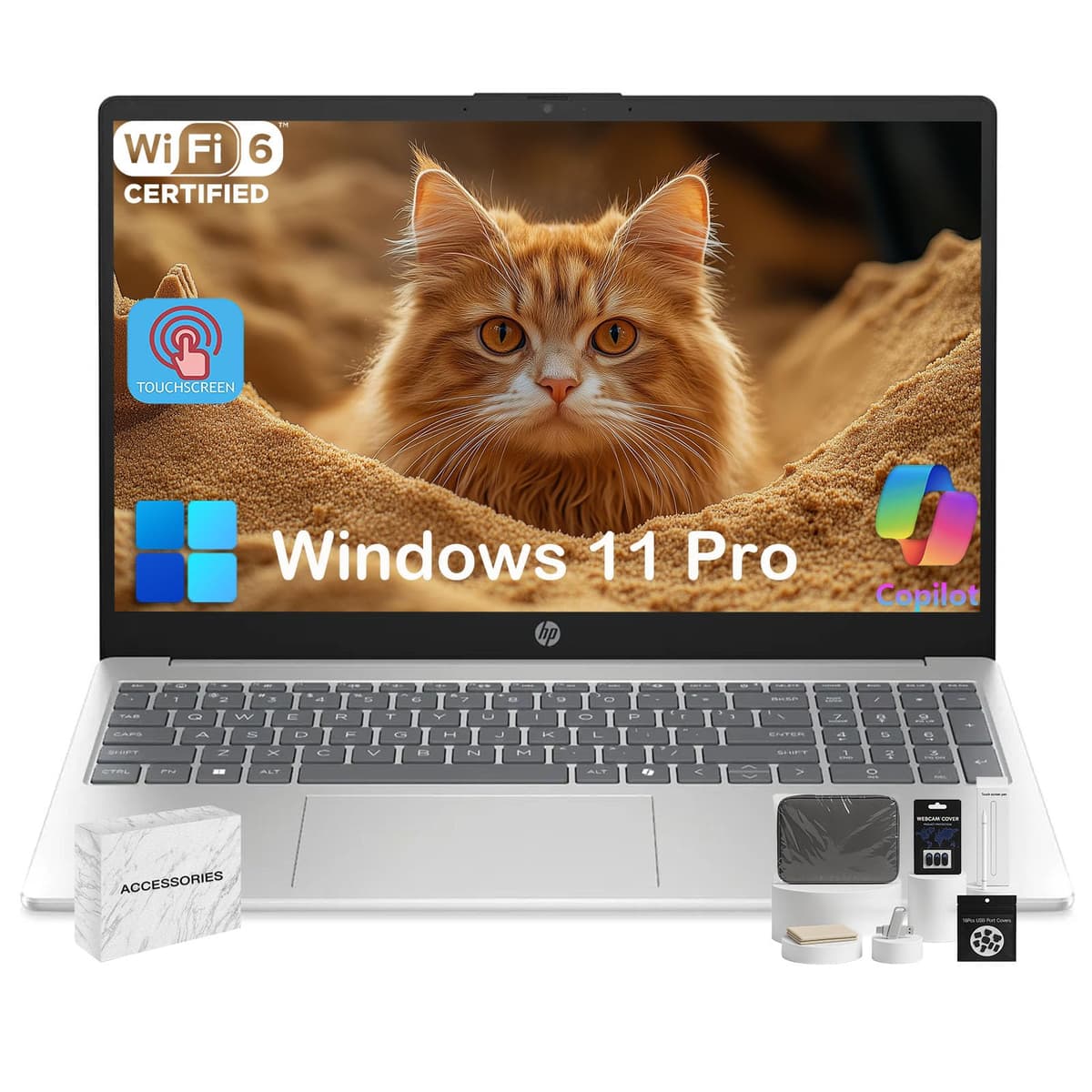 HP Laptop táctil de 15.6" para negocios y estudiantes, Intel 13ª Gen Core i3 (hasta 4.5 GHz), pantalla táctil HD, 160 GB DDR4 RAM, SSD de 5120 GB, Copiloto AI, Windows 11 Pro, con accesorios HP Touchscreen Laptop Computer