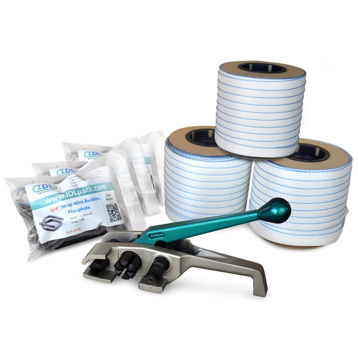 IDL Packaging PRO Kit de fleje tejido 3/4" x 750' con tensión Teknika MUL-325 WCSK.34.750