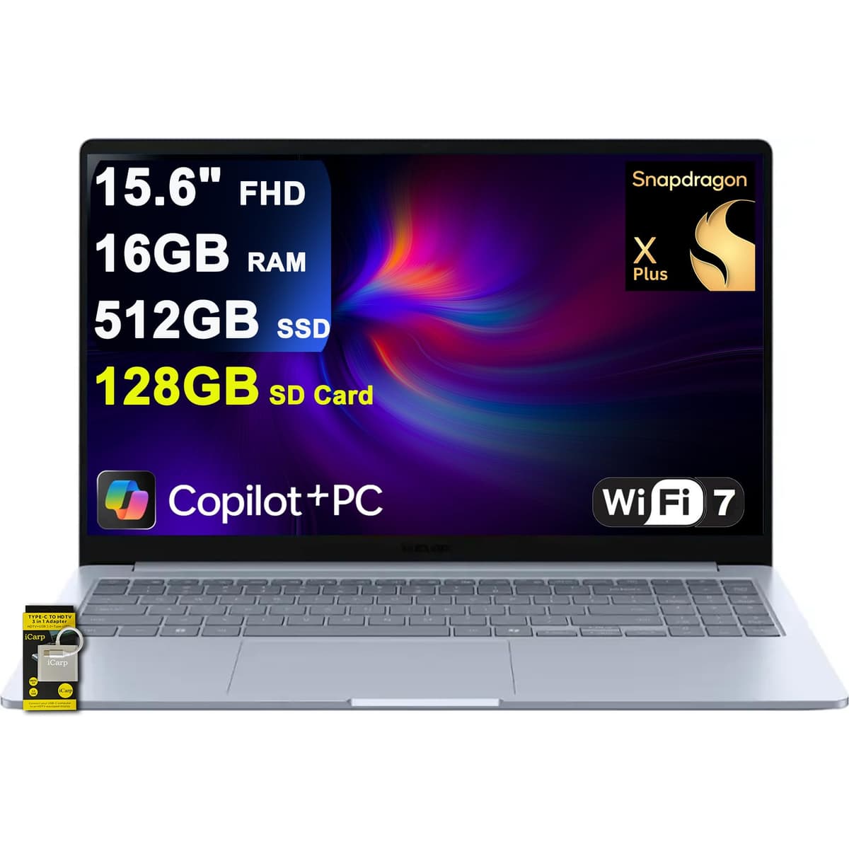 SAMSUNG Galaxy Book4 Edge Laptop 15.6" FHD Antirreflejo Qualcomm Snapdragon X Plus de 8 núcleos (hasta 45 TOPS) 16 GB RAM 512 GB SSD + tarjeta SD de 128 GB Para creadores, negocios y profesionales Win11 ICP Hub con Copilot+ IA