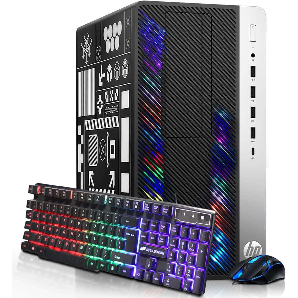 Computadora de Escritorio Gaming HP RGB, Intel Quad Core i5-6500 hasta 3.6GHz, GeForce GT 1030 2GB, 32GB DDR4, SSD 1TB + HDD 3TB, Teclado y Mouse RGB, WiFi 600M y Bluetooth, Windows 11 (Reacondicionado)