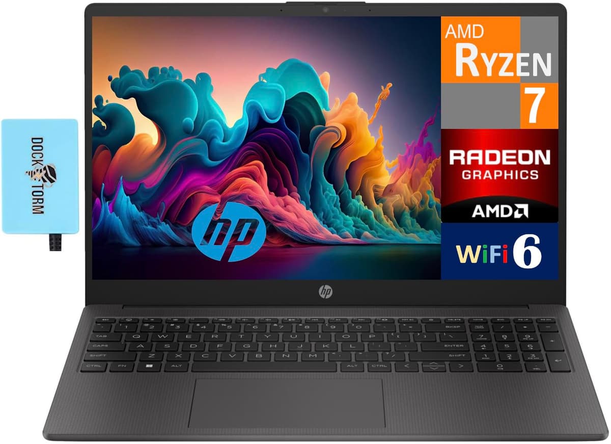 HP 255 G10 Laptop empresarial 15.6" FHD (AMD Ryzen 7 7730U, 32GB DDR4, 1TB SSD PCIe, AMD Radeon, teclado numérico, Wi-Fi 6, webcam HD, Bluetooth 5.2, Windows 11 Pro) con expansor de puertos USB DKZ RM255