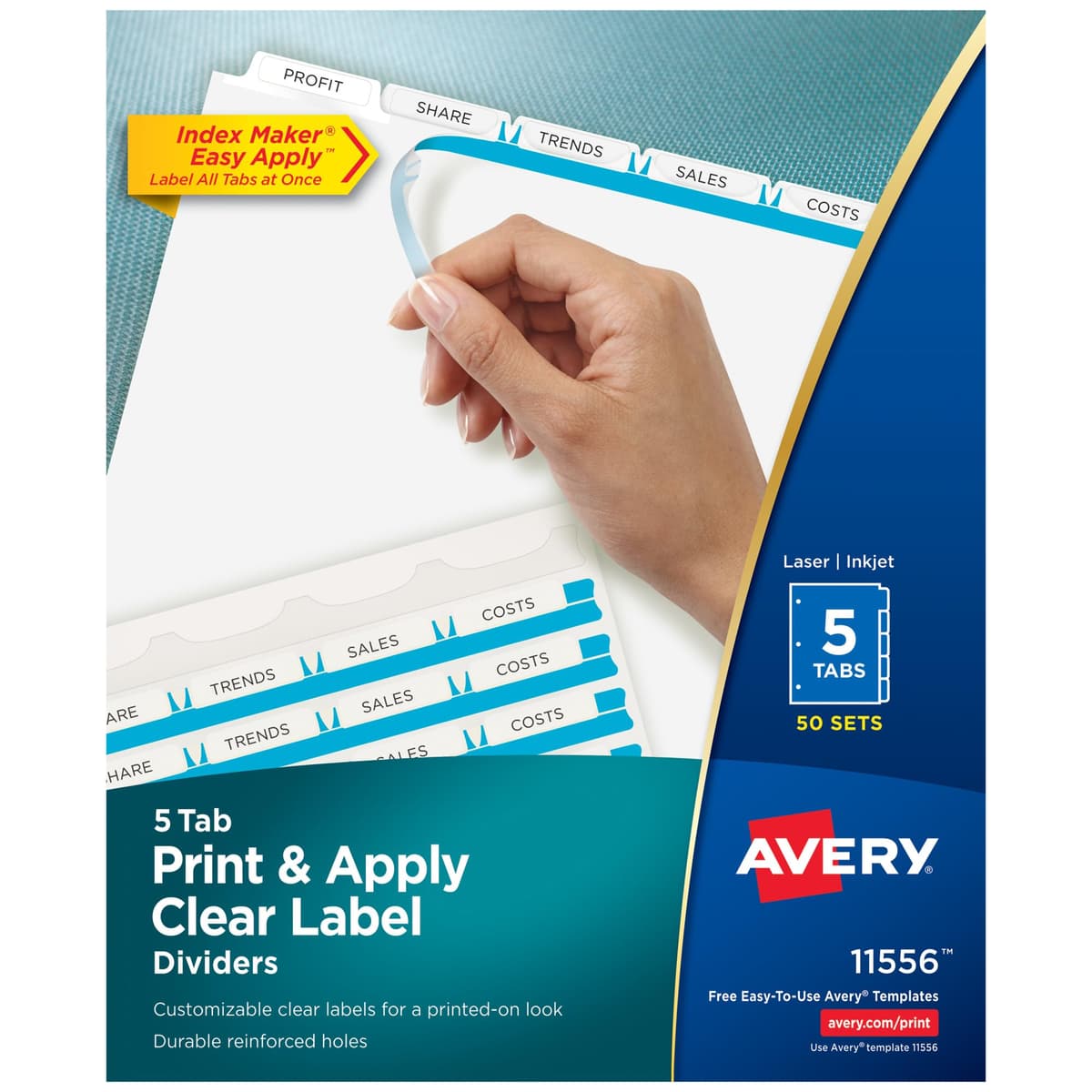 Avery Index Maker 5 pestañas Clear Label Dividers, 200 sets (4 paquetes de 50) 11556 5007278211556