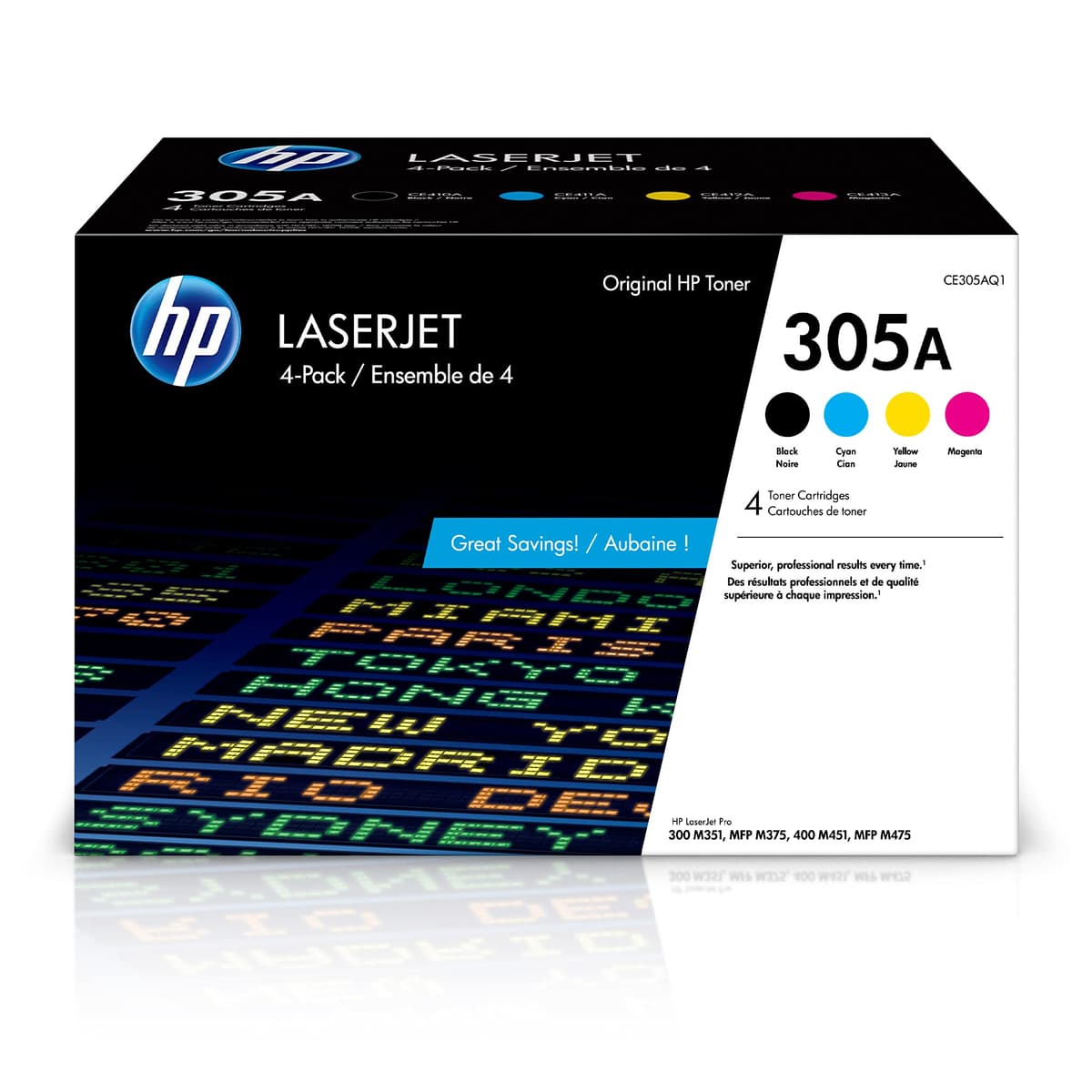 Tóner HP 305A Negro/Cian/Magenta/Amarillo 4-Pack CE305AQ1 para LaserJet Pro