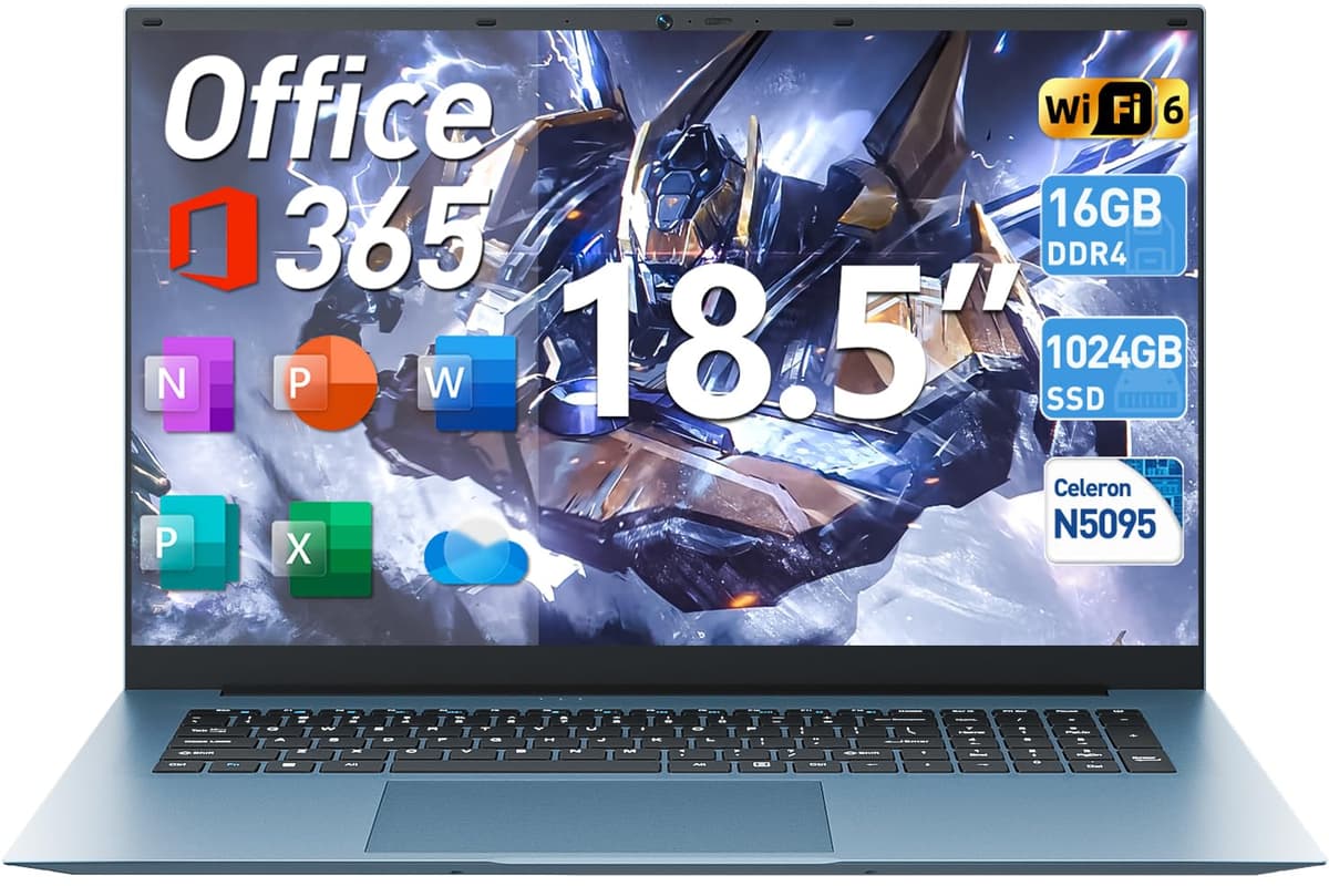 SGIN Laptop Windows 11, 18.5 pulgadas, 16 GB RAM, 1024 GB SSD, Office 365, Celeron N5095 de cuatro núcleos (hasta 2.9 GHz), ventilador de enfriamiento, Wi-Fi 6, 8000 mAh, HDMI, computadora para negocios y estudiantes para trabajo y escuela SGIN-S18