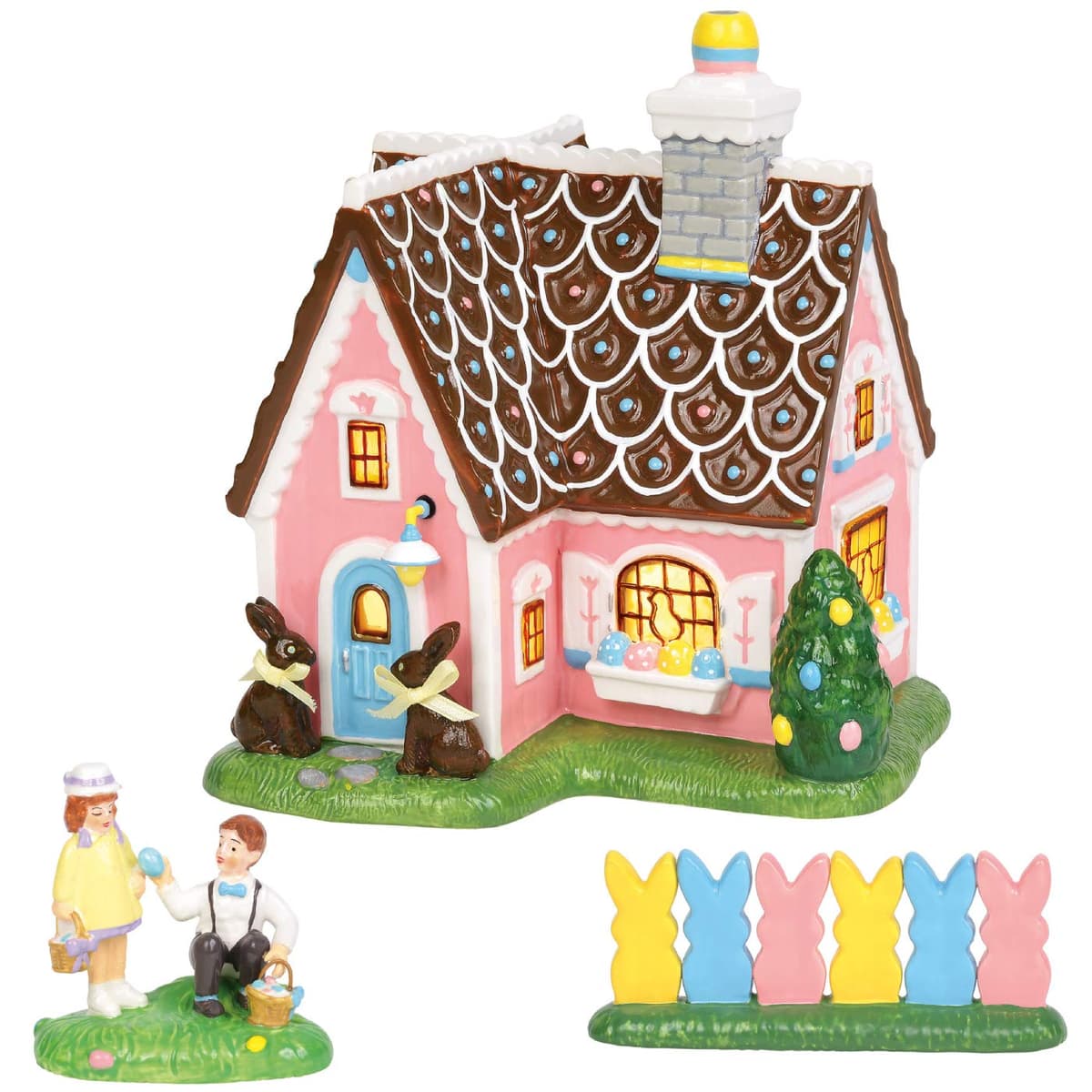 Department56 Original Snow Village Easter Sweets House Edificio Iluminado y Accesorios, 7.08", Multicolor 6002310