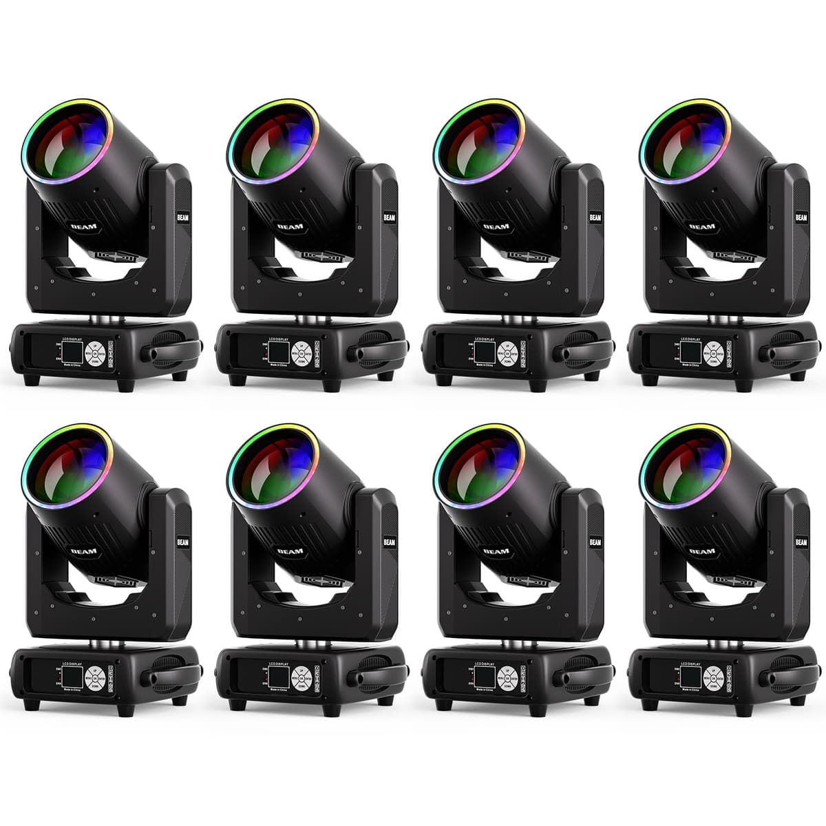 Datewink 8-Pack Mini Moving Head 295W, 14 Gobos, 13 Colores, 24+8 Prisms/Frost/Rainbow, 2.3° Beam, DMX512 ZQ02821