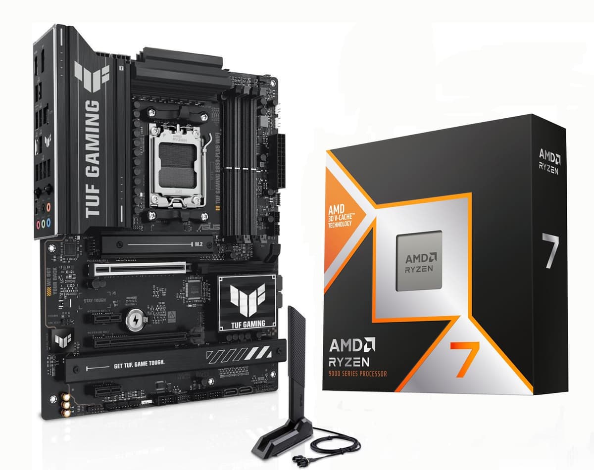 MICRO CENTER Procesador AMD Ryzen 7 9800X3D con Placa Madre ASUS TUF Gaming B850-PLUS WiFi AM5 ATX (DDR5, PCIe 5.0,3x M.2, Wi-Fi 7, USB 20 Gbps Tipo-C) 9800X3DTUFGAMB850PLWF