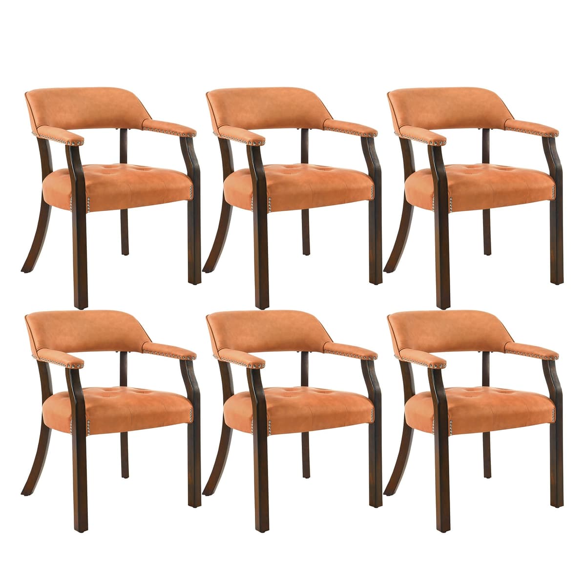 LEEMTORIG Set de 6 Sillas de Comedor en PU con Brazos, Pata Espresso y Tapizado Naranja LEECY-NX173-318OR06
