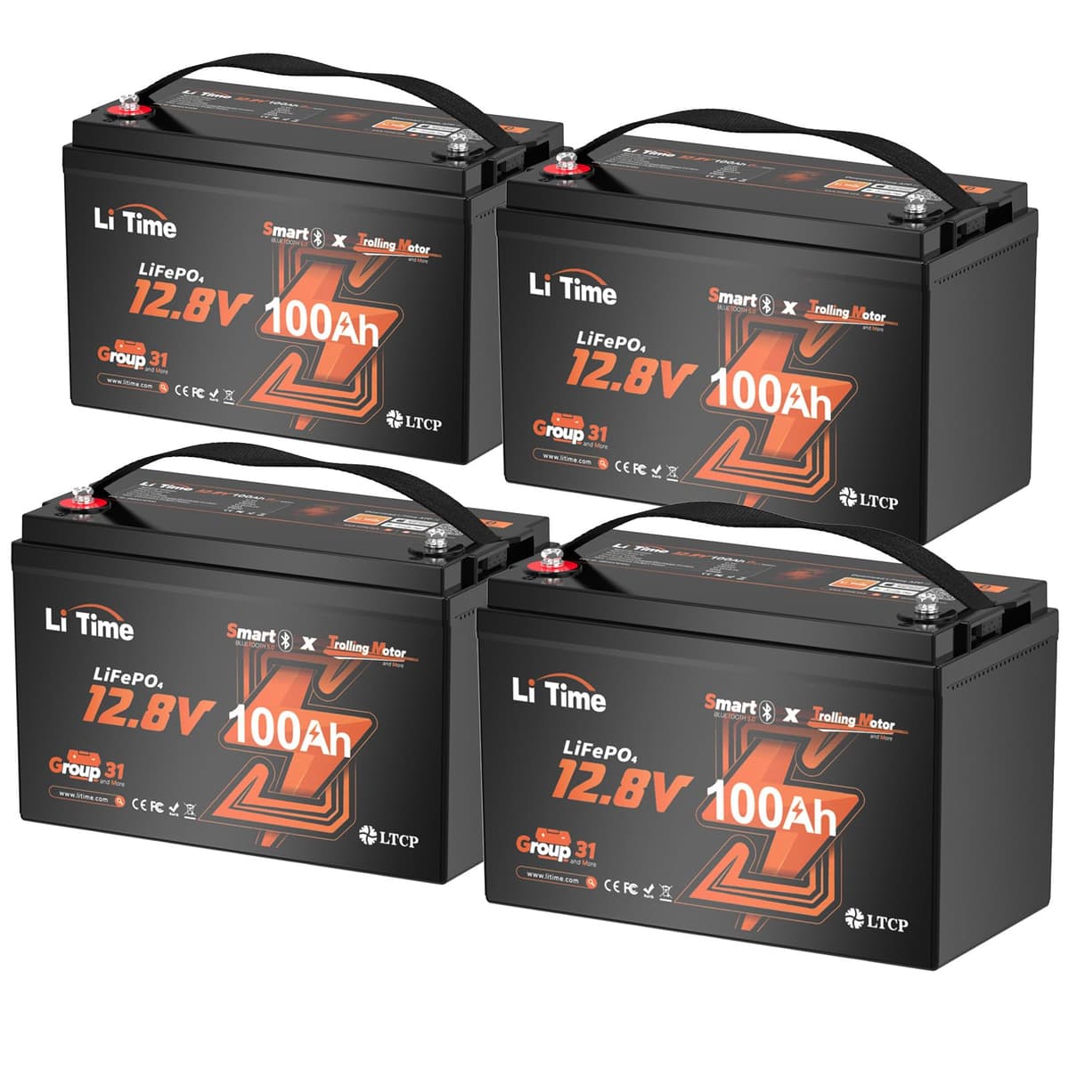 Litime 12V 100Ah LiFePO4 Trolling Motors Battery Group 31 - Bluetooth, Pack de 4 L12V100-100-TM-BT-4-A100-Pack4-1