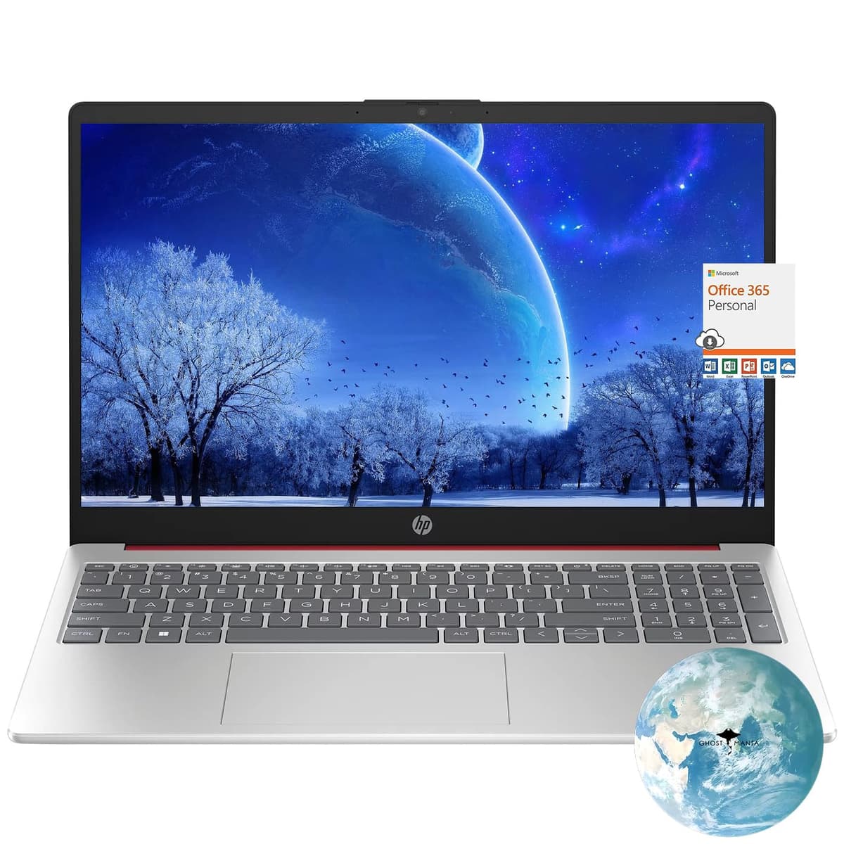 HP Flagship Laptop 15.6" HD, Intel Quad-Core Pentium N200 (Mejor que i5-8250U), 16GB RAM, 128GB SSD, WiFi, Webcam, Carga Rápida, HDMI, 1 Año Microsoft Office 365, Win 11, con Accesorio GM, Rojo