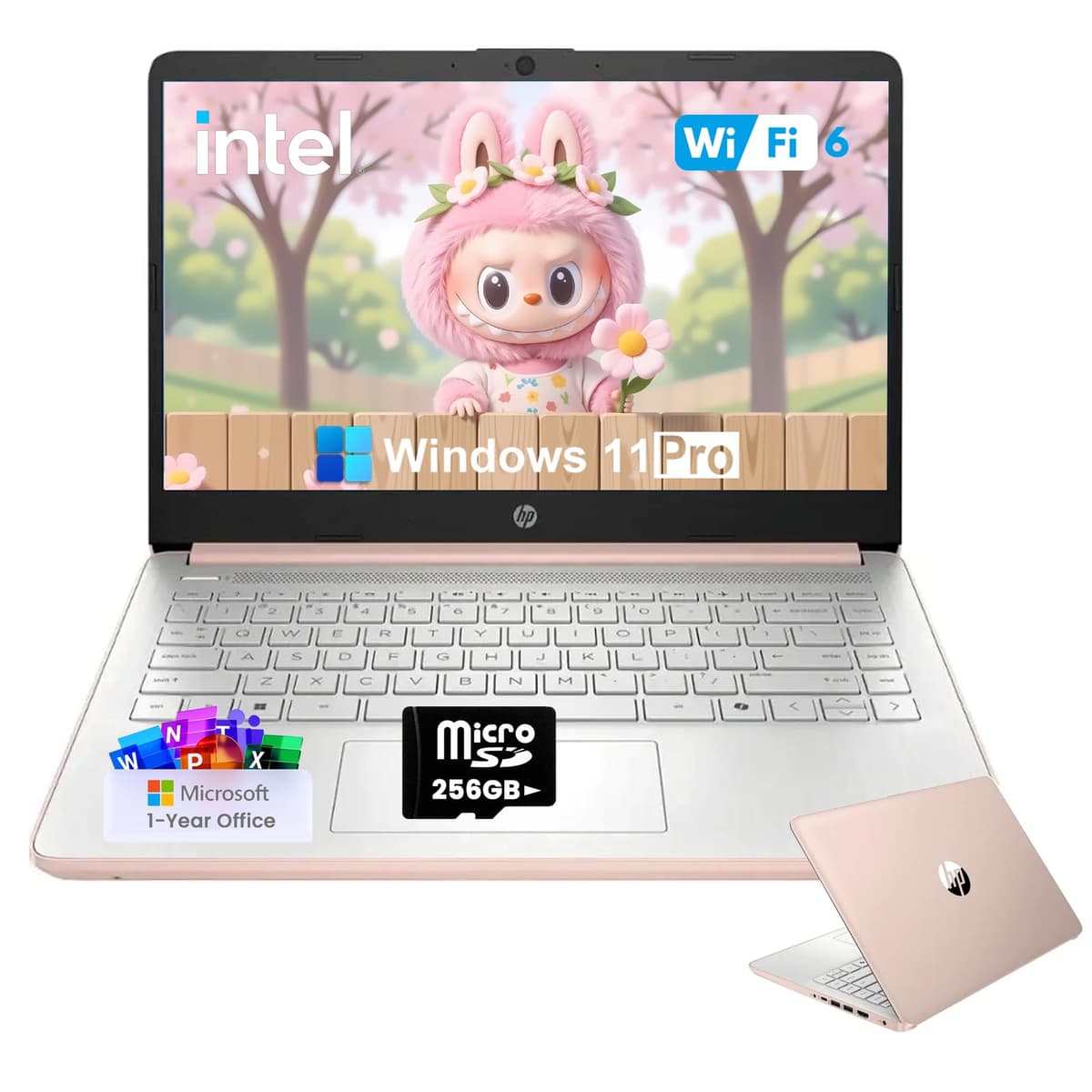 HP 2025 Portátil Empresarial para Estudiantes - con 1 Año de Office 365, 16 GB RAM, 128 GB UFS y 256 GB Tarjeta SD, Copilot AI, Procesador Intel 4 Núcleos, Pantalla HD, Windows 11 Pro (Rosagold) N-Series