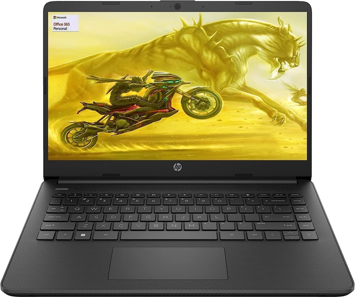 HP Laptop 14" HD, CPU AMD Dual-Core, 16GB RAM, SSD 1000GB (1TB), eMMC 64GB, Office 365 1 año con accesorios (Negro)