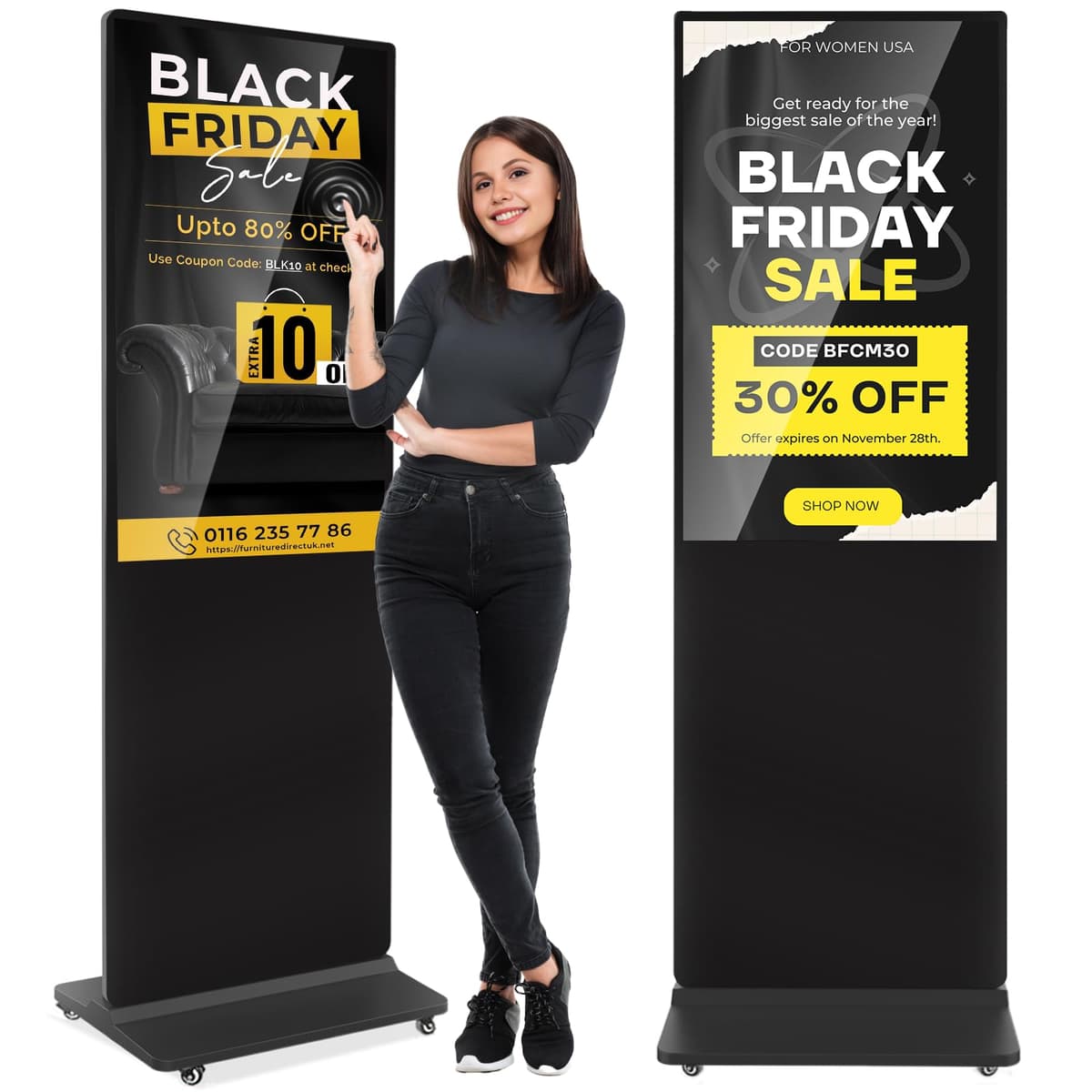 YCKJNB 43 pulgadas Señalización Digital Interior 4K Pantalla Táctil IPS Kioscos Digitales Interactivos de Pie Pantallas Interactivas con WiFi Entrada HDMI/USB Reproductor Automático de Anuncios, Android OS Negro FDSALL
