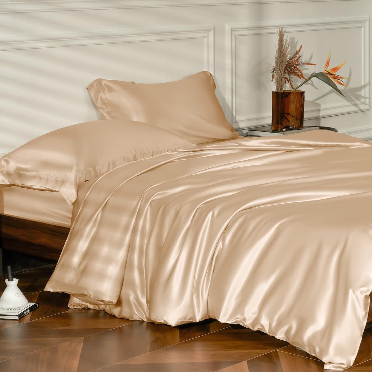 THXSILK 25 Momme Silk Duvet Cover Set 4PCS (Champagne, Full)