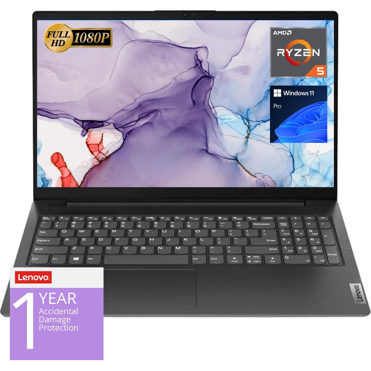 Lenovo V15 Laptop, pantalla 15.6" FHD, procesador AMD Ryzen 5 5500U hexa-core (mejor que Intel i7-1065G7), 16GB RAM, 1TB SSD, HDMI, RJ45, teclado numérico, Wi-Fi, Windows 11 Pro, negro Lenovo V15 G2 ALC