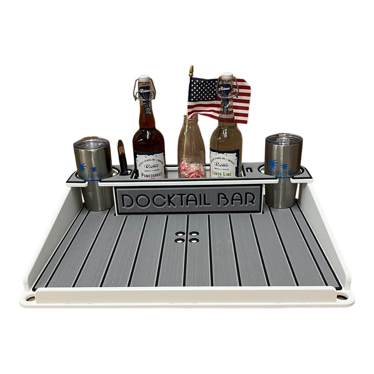 Docktail Mesa de bar utilitaria para bote - Montaje en riel de pontón | Organizador Boat Caddy, Mesa portátil para bote y bar para bote, Mesas para pontón para botes con portavasos, Accesorios de almacenamiento para bote 855820003621