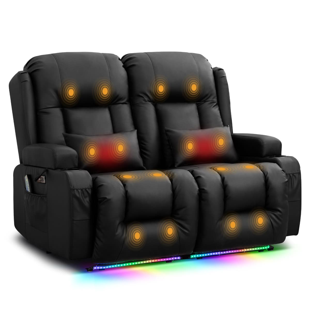 TUNYI Loveseat reclinable eléctrico con masaje y calefacción - Piel sintética - Negro TUNYIHTS03