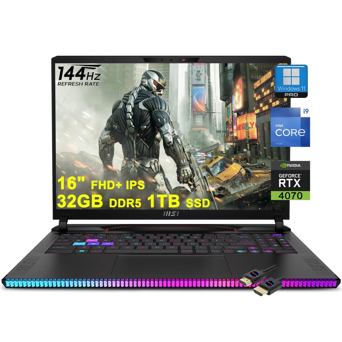MSI Raider GE68HX - Laptop gaming 16" FHD+ 144Hz, Intel i9-14900HX, 32GB DDR5, 1TB SSD, RTX 4070, Windows 11 Pro