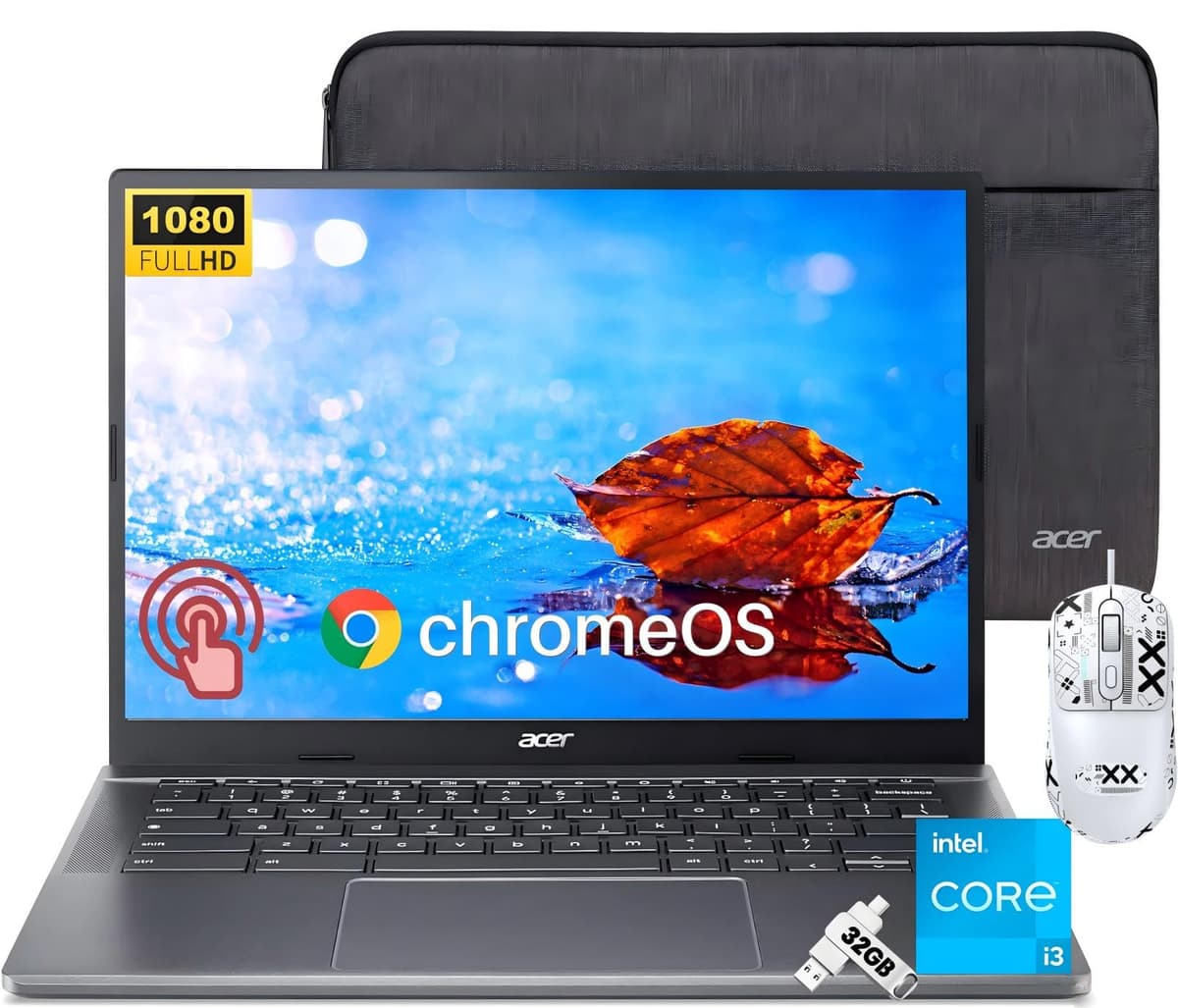 acer Chromebook Plus 514 con pantalla táctil, Intel i3-N305 de 8 núcleos, 8 GB LPDDR5, SSD de 1 TB, pantalla táctil IPS FHD de 14", Wi-Fi 6E, cámara FHD 1080p, lector de tarjetas SD, Chrome OS, mouse antideslizante y USB de 32 GB Acer Chromebook Laptop