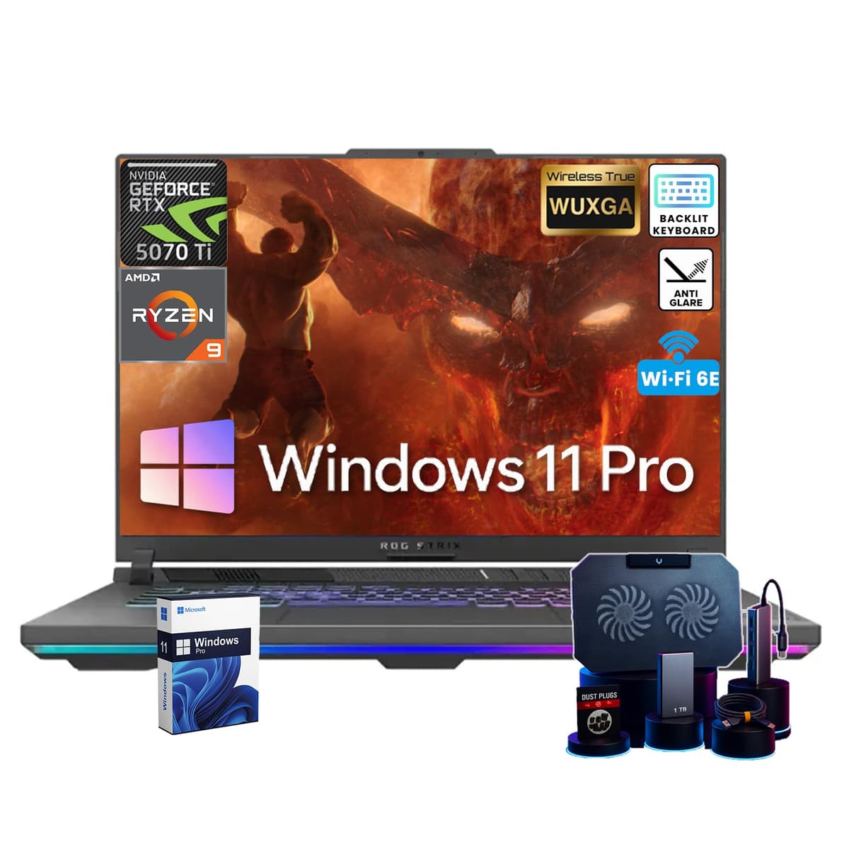 ASUS ROG Strix G16 Laptop para Juegos • GeForce RTX 5070 Ti Dedicada 12GB GDDR7 • Pantalla 16’’ WUXGA 300 nits • AMD Ryzen 9 8940HX (16 núcleos) • Teclado Retroiluminado • Windows 11 Pro • Accesorios • 64GB DDR5 + 1TB SSD ASUS ROG Strix G16 Gaming Laptop