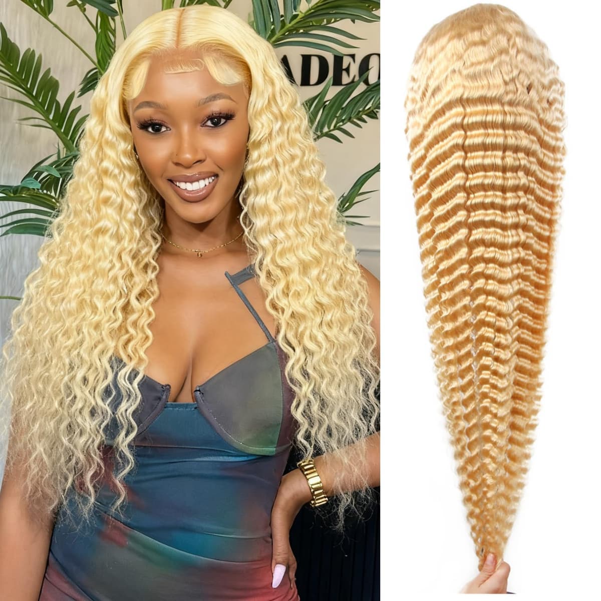 PT.Venus 40 Inch 613 Lace Front Wig Human Hair 13x6 Deep Wave HD Lace 200% Density Blonde Pre Plucked