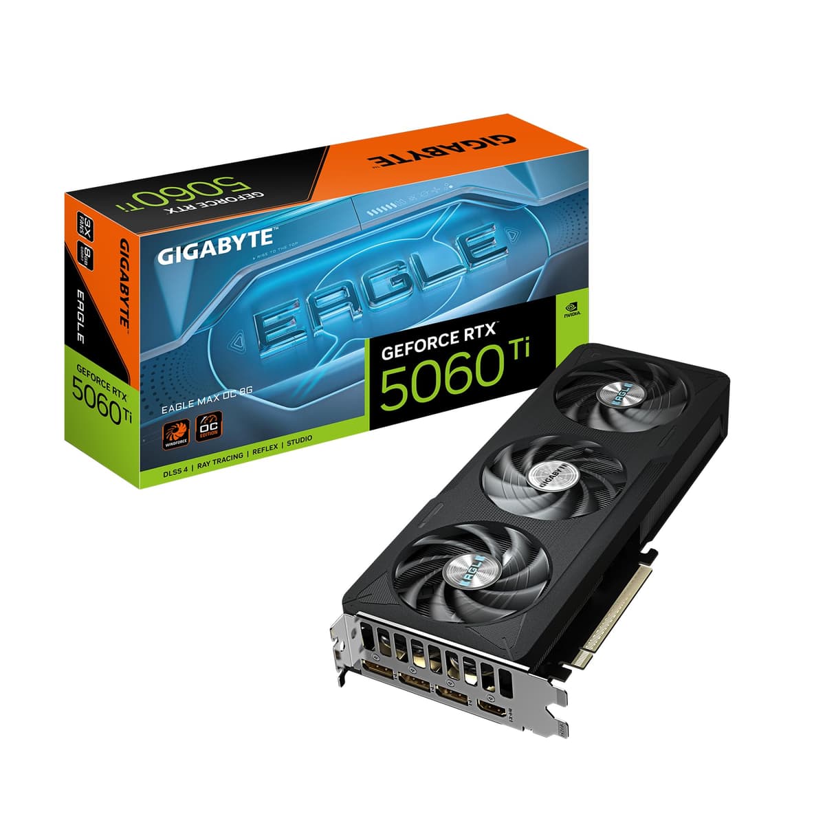 GIGABYTE GeForce RTX 5060 Ti Eagle MAX OC 8G Tarjeta de Video, 8GB GDDR7 128-bit, PCIe 5.0, Sistema de Enfriamiento WINDFORCE, GV-N506TEAGLEMAX OC-8GD