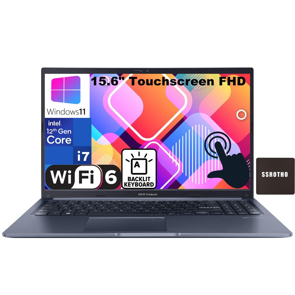 ASUS VivoBook 15 15.6" Pantalla táctil FHD, Intel de 12.ª generación i7-1255U de 10 núcleos, 16GB RAM DDR4, 1TB SSD PCIe, Wi-Fi 6, Bluetooth 5.1, Teclado retroiluminado, Azul silencioso, Windows 11 Home, SSROTHO F15