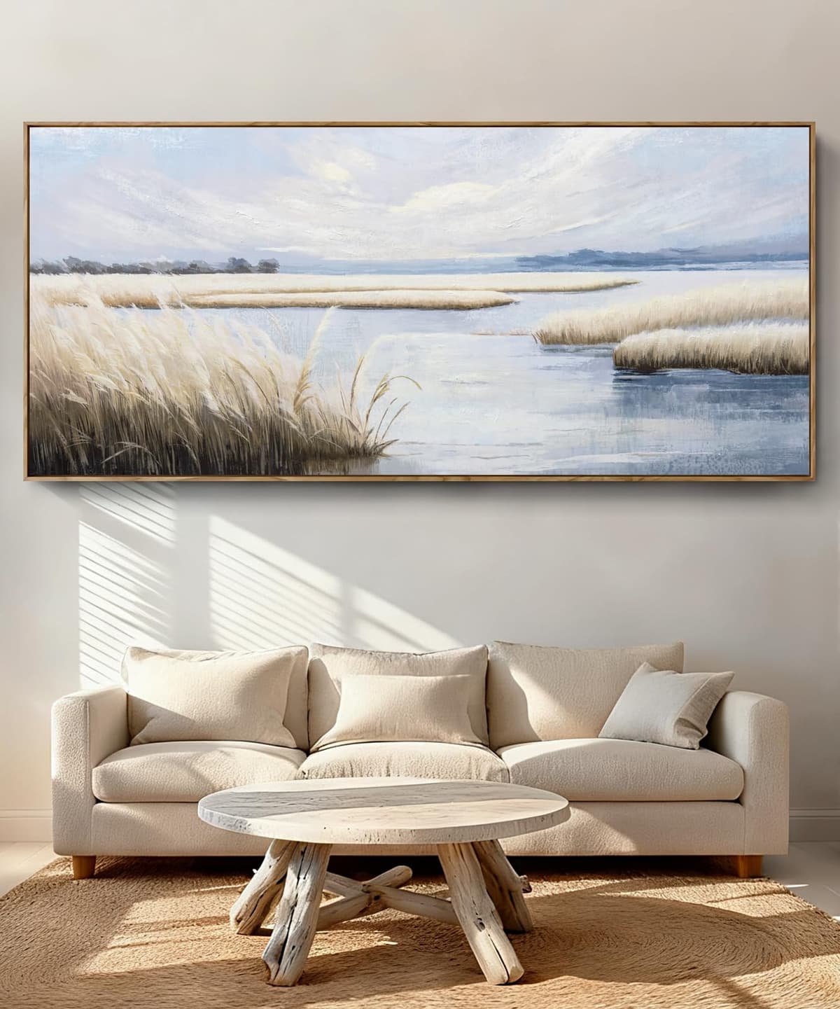 amatop Oversized Framed Textured Canvas Wall Art Paisaje Costero con Accentos Texturizados 86x39inch