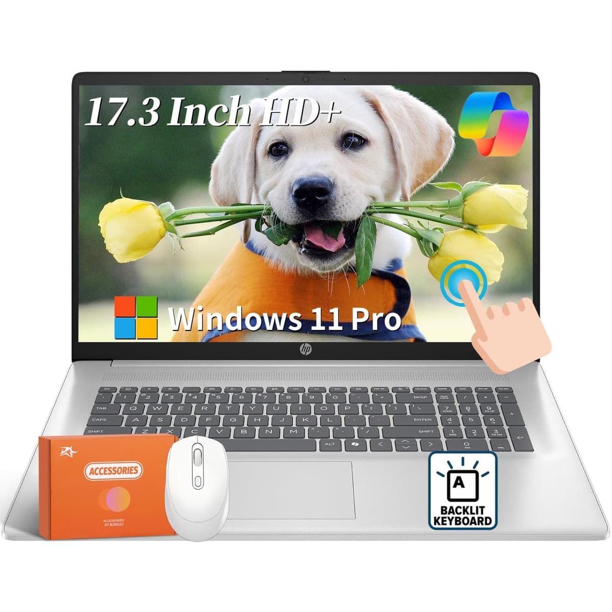 Laptop HP táctil de 17,3", para empresa, Intel Ultra 7 12 núcleos 255U, 17.3" HD+, 32 GB DDR5, 2 TB SSD, Copilot AI, carga rápida, cámara HD, teclado retroiluminado, Windows 11 Pro, con accesorios HP Laptop