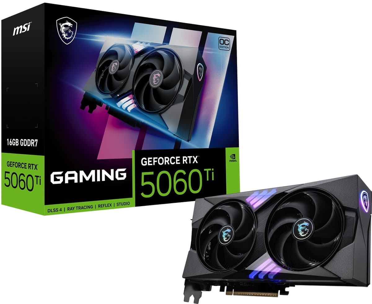 MSI Gaming RTX 5060 Ti 16G Gaming OC Tarjeta Gráfica - 16GB GDDR7,128 bits, Arquitectura NVIDIA Blackwell, DisplayPort x3 (2.1a), HDMI 2.1b, Rendimiento Extremo G506T-16GC