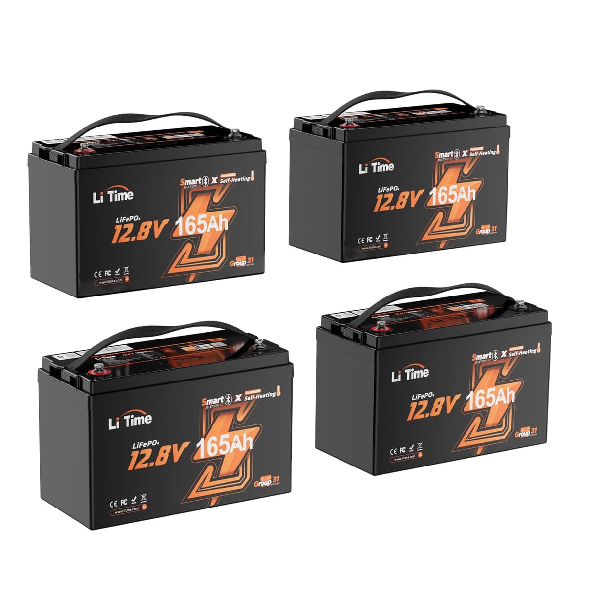 Litime 12V 165Ah LiFePO4 con Bluetooth y auto-calentamiento - Group 31, 165A BMS (4 Pack) L12V165-165-HBT-4-A100-Pack4-1