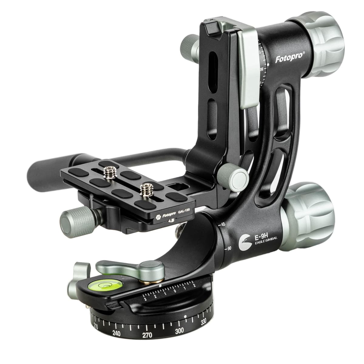 Cabezal Gimbal Fotopro E-9H, Cabezal de Trípode Gimbal de Aluminio para Fotografía de Vida Silvestre y Astrofotografía, Cabezal de Flujo Resistente Carga Máxima 30 kg/66 lb
