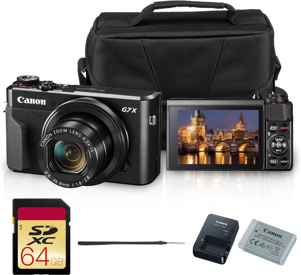 Canon PowerShot G7 X Mark II 20.1MP 1” Sensor, 4.2x Zoom, Full HD 60p, Wi-Fi con Bolsa y 64GB 1066C001-EDIP-1