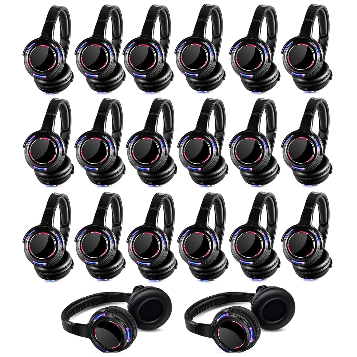 AYVVPII Fábrica Vende Sistema Completo de Auriculares Silent Disco LED (20 Auriculares LED + 3 Transmisores) Silent UHF9-series