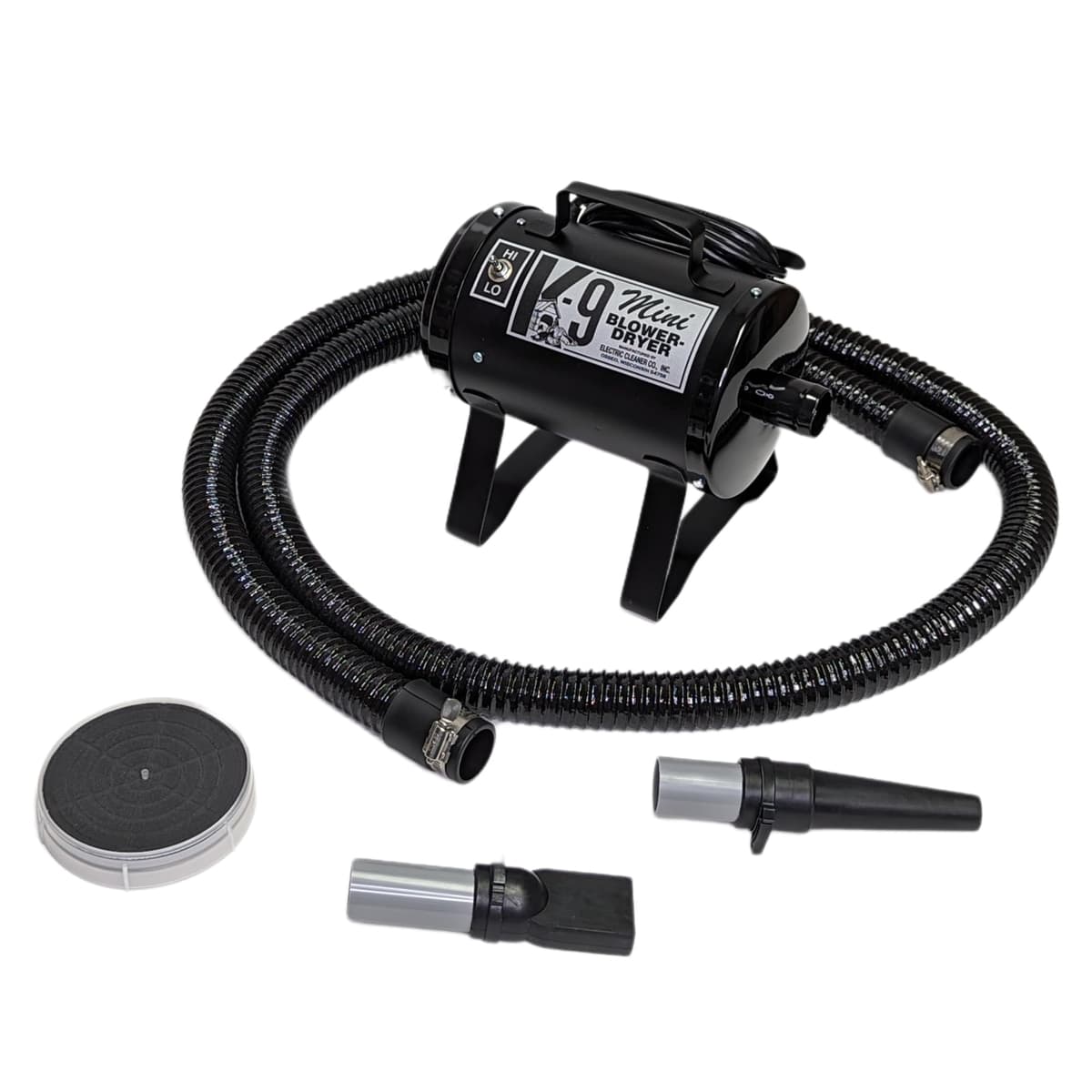 Electric Cleaner Company Secador de Perros ECC Mini K-9 de Alta Velocidad - Secador de Mascotas Portátil con 2 Velocidades, Manguera de 10' y Accesorios, Negro Mate