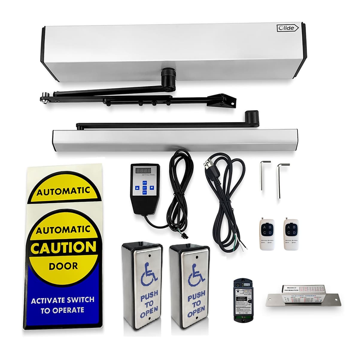 Olideauto Handicap Push Button Door Opener con Botones Inalámbricos Olide-511 y Electric Strike 550lbs Compatible Alexa/Google/Siri