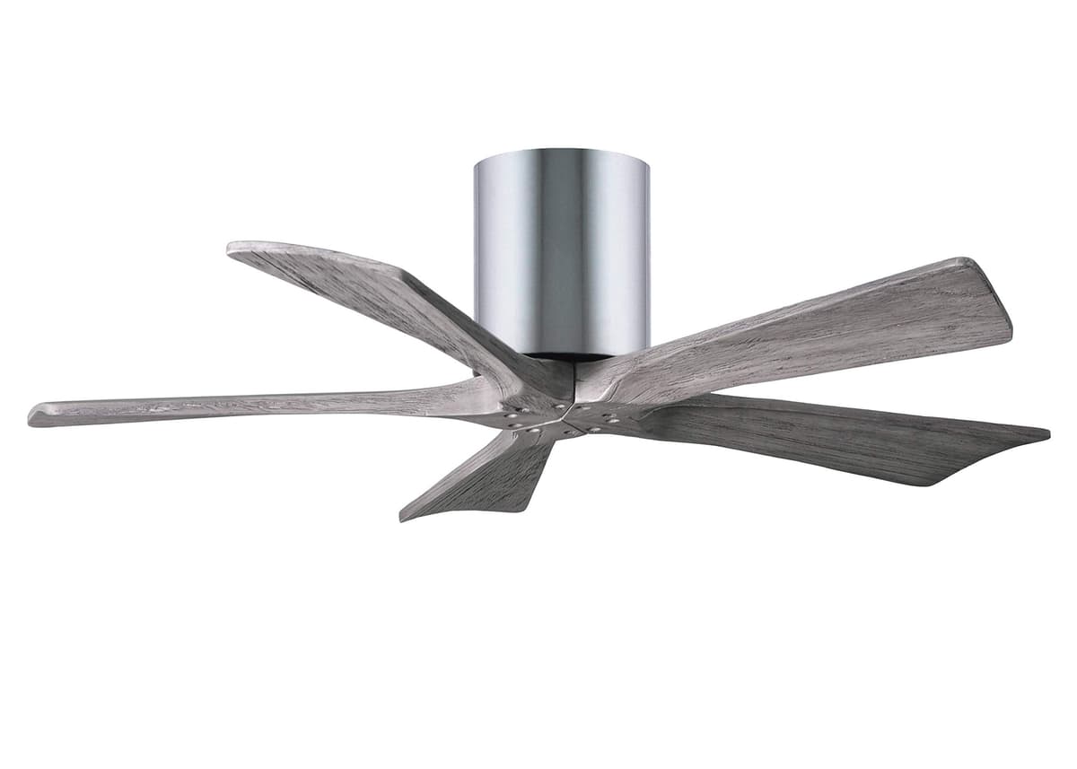 Matthews IR5H-CR-BW-42 Irene 42" Flush Mount, motor DC silencioso, control remoto y pared, 5 aspas madera barnizada, Cromo pulido