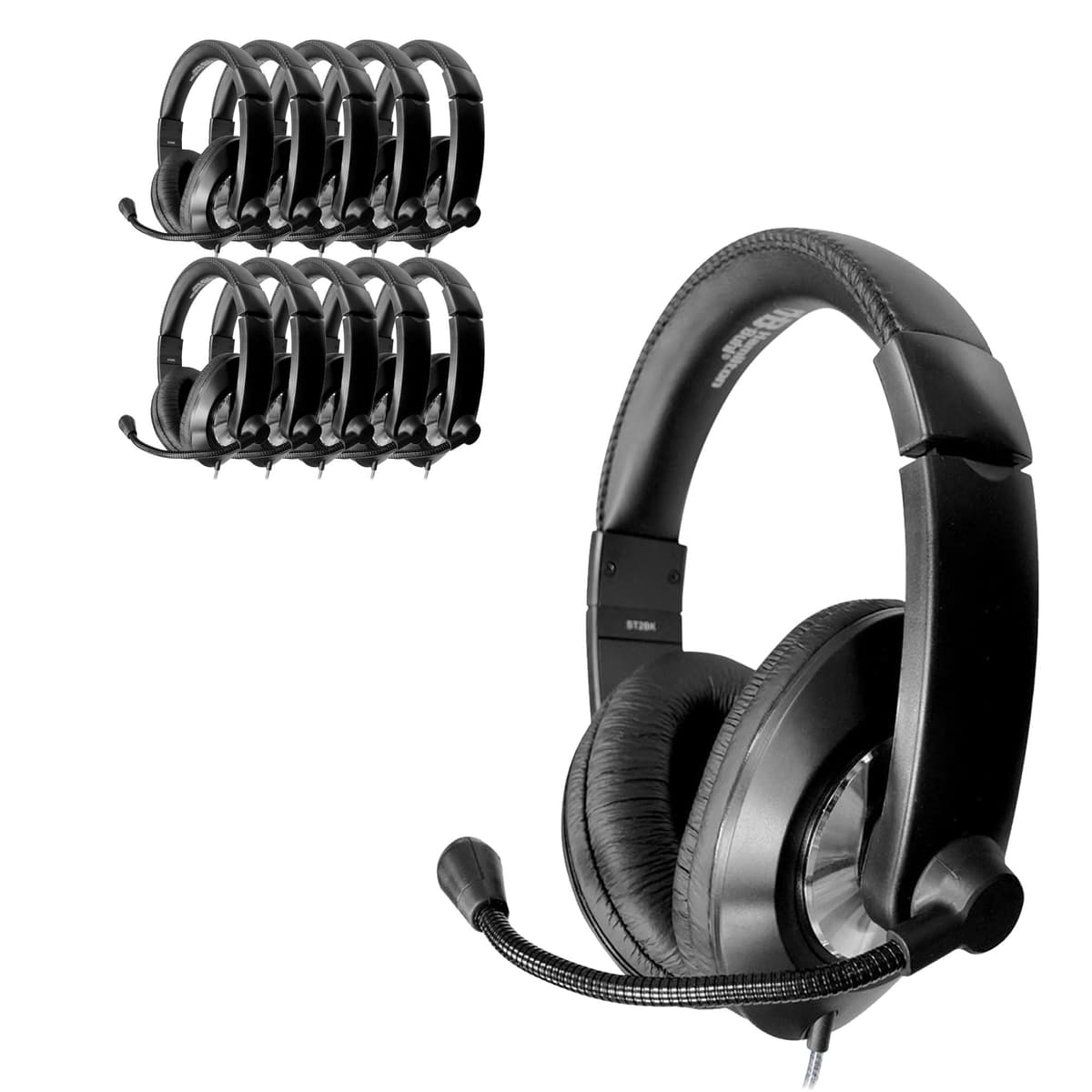HamiltonBuhl Smart-Trek Deluxe Stereo Headset con Control de Volumen Inline y Plug 3.5mm, Micrófono Cancelador de Ruido, Negro (Paquete de 50) ST2BK-50