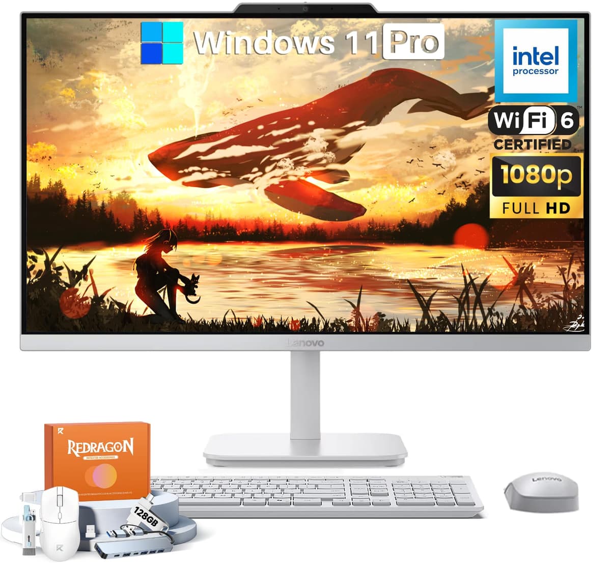 Lenovo AIO 2026 A100 Computadora de Escritorio All-in-One, Pantalla IPS FHD 23.8", CPU Intel N100, 32 GB RAM, SSD 1 TB, Gráficos Intel UHD, Wi-Fi 6, Windows 11 Pro, 4 Puertos USB, Teclado y Mouse Cableados, con Accesorios V100