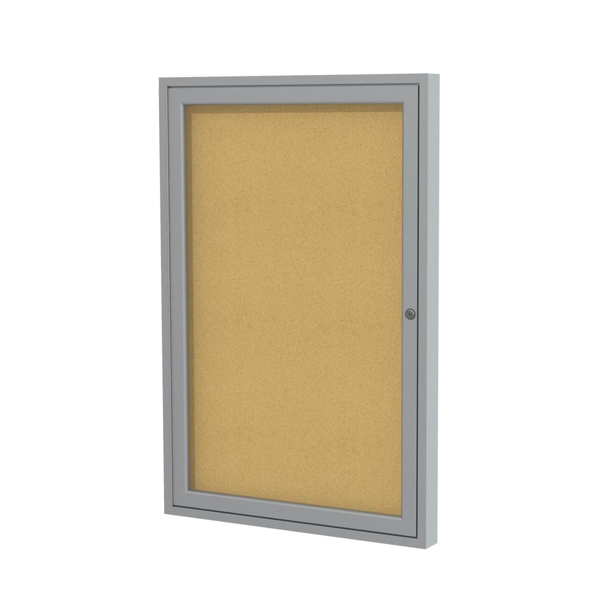 Ghent 36x36" 1-Puerta tablero de corcho cerrado interior con cerradura, marco aluminio satinado - Natural Cork (PA13636K)