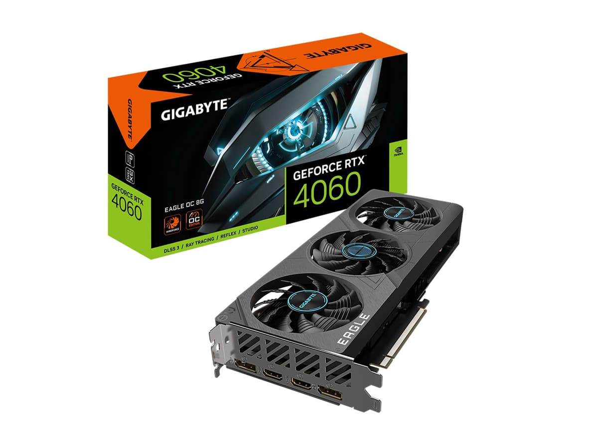 Tarjeta gráfica Gigabyte GeForce RTX 4060 Eagle OC 8G, 3 ventiladores WINDFORCE, 8GB GDDR6 128 bits, GV-N4060EAGLE OC-8GD