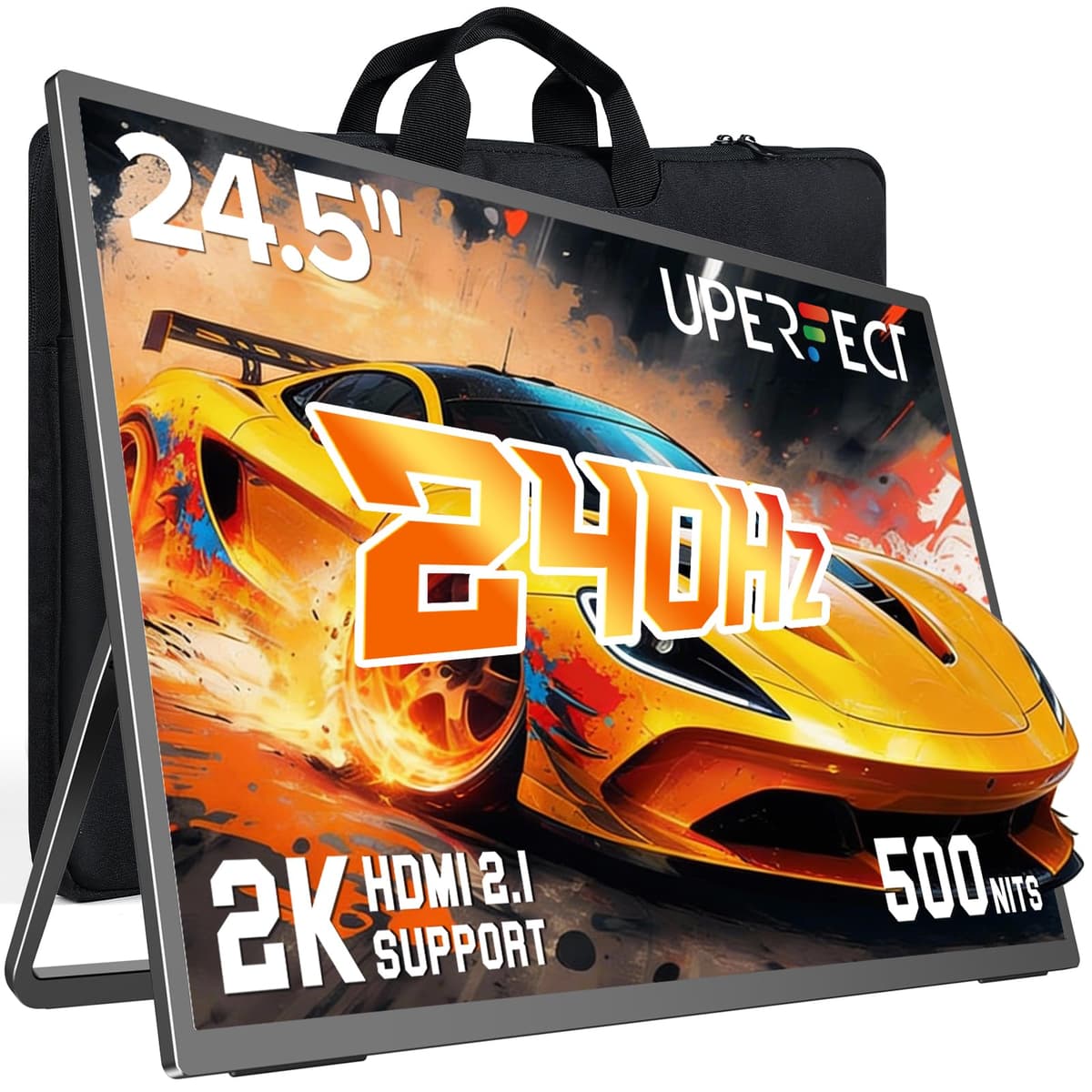 Monitor portátil UPERFECT 2K 240Hz de 24, 5″ QHD 2560×1440 para juegos, 0.1 ms, 500 nits, HDR, HDMI 2.1 y DP 1.4 con soporte y VESA - Segunda pantalla para laptop, PC, teléfono y consola de juegos