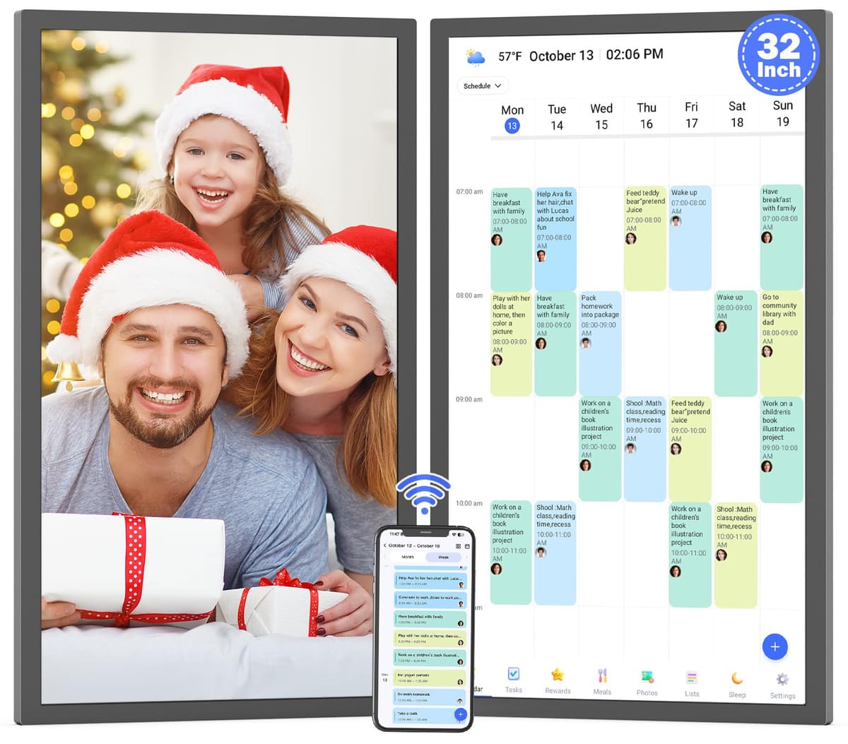 Nethgrow Marco Digital Inteligente 32" - Calendario Familiar Táctil con Auto-Sincronización