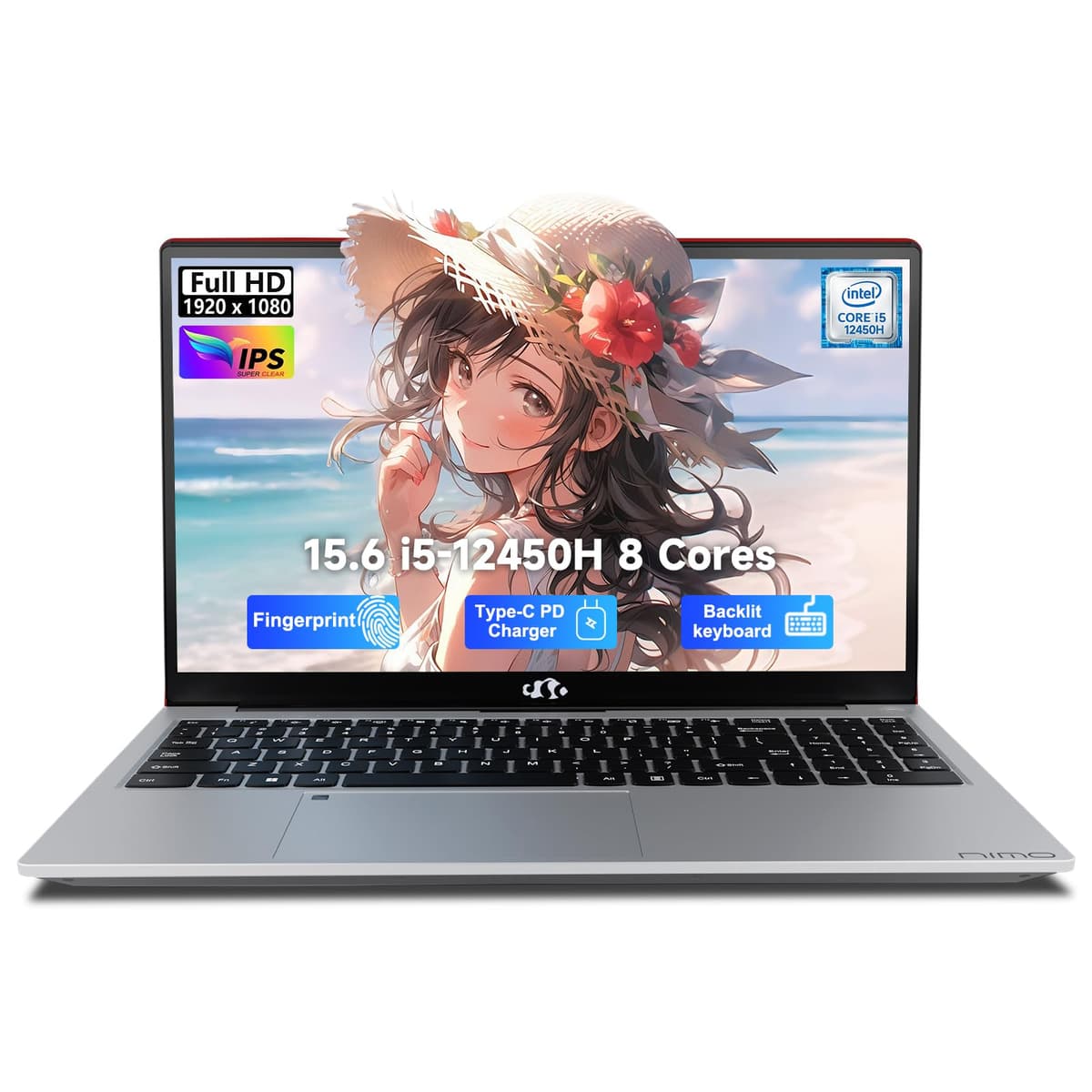 NIMO 15.6" FHD IPS Laptop Empresarial, Intel i5-12450H 8 Núcleos 16GB RAM 512GB SSD (Rinde más que i7-11800H, hasta 4.4 GHz) Teclado Retroiluminado, USB-C 100W, Lector de Huellas, WiFi 6, Teclado Numérico NIMO N152