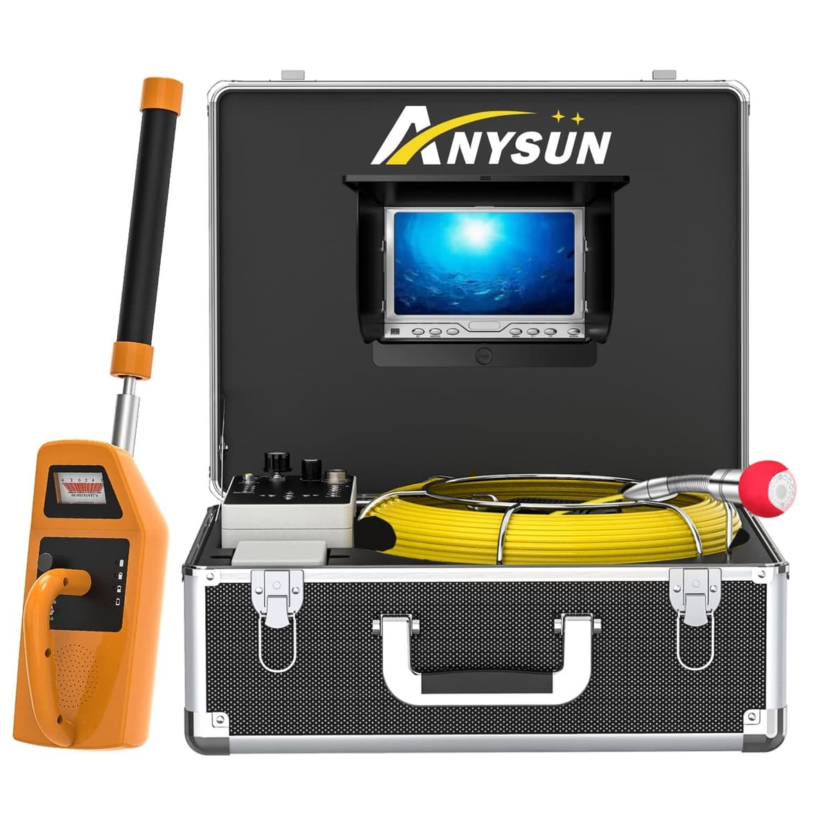 Anysun Sewer Camera 165FT con Localizador 512Hz, Monitor 7" LCD, Cámara IP68, DVR, 8GB SD 512HZ-001