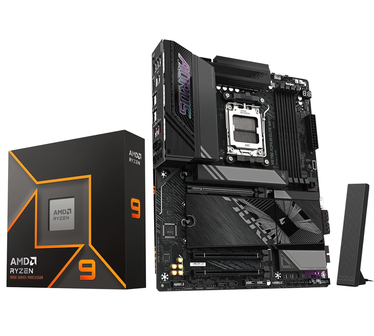 Micro Center Procesador AMD Ryzen 9 9900X con Placa Madre GIGABYTE X870E AORUS Elite WIFI7 AM5 (ATX, DDR5,4x M.2, PCIe 5.0, USB4) 9900XGGX870EALWF