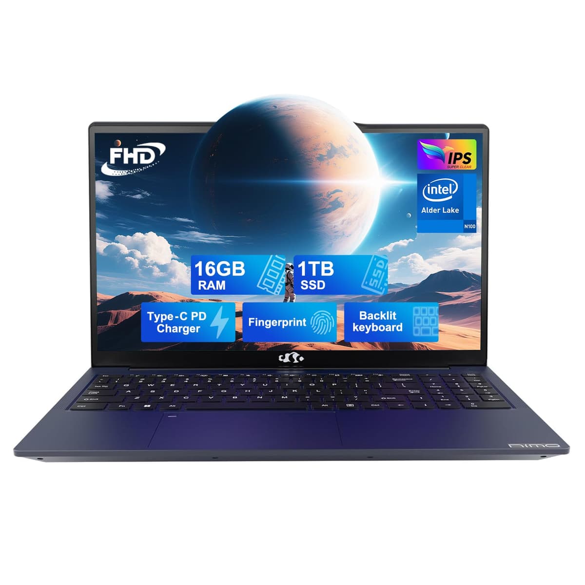 NIMO 15.6 IPS FHD Laptop, 16GB RAM 1TB SSD Intel Pentium Quad Core N100, Teclado Retroiluminado Huella Dactilar (Rendimiento similar a i3-1115G4 hasta 3.4GHz) Computadora para Estudiantes-Hogar WiFi 6 BT5.2 Win 11 ARN21S
