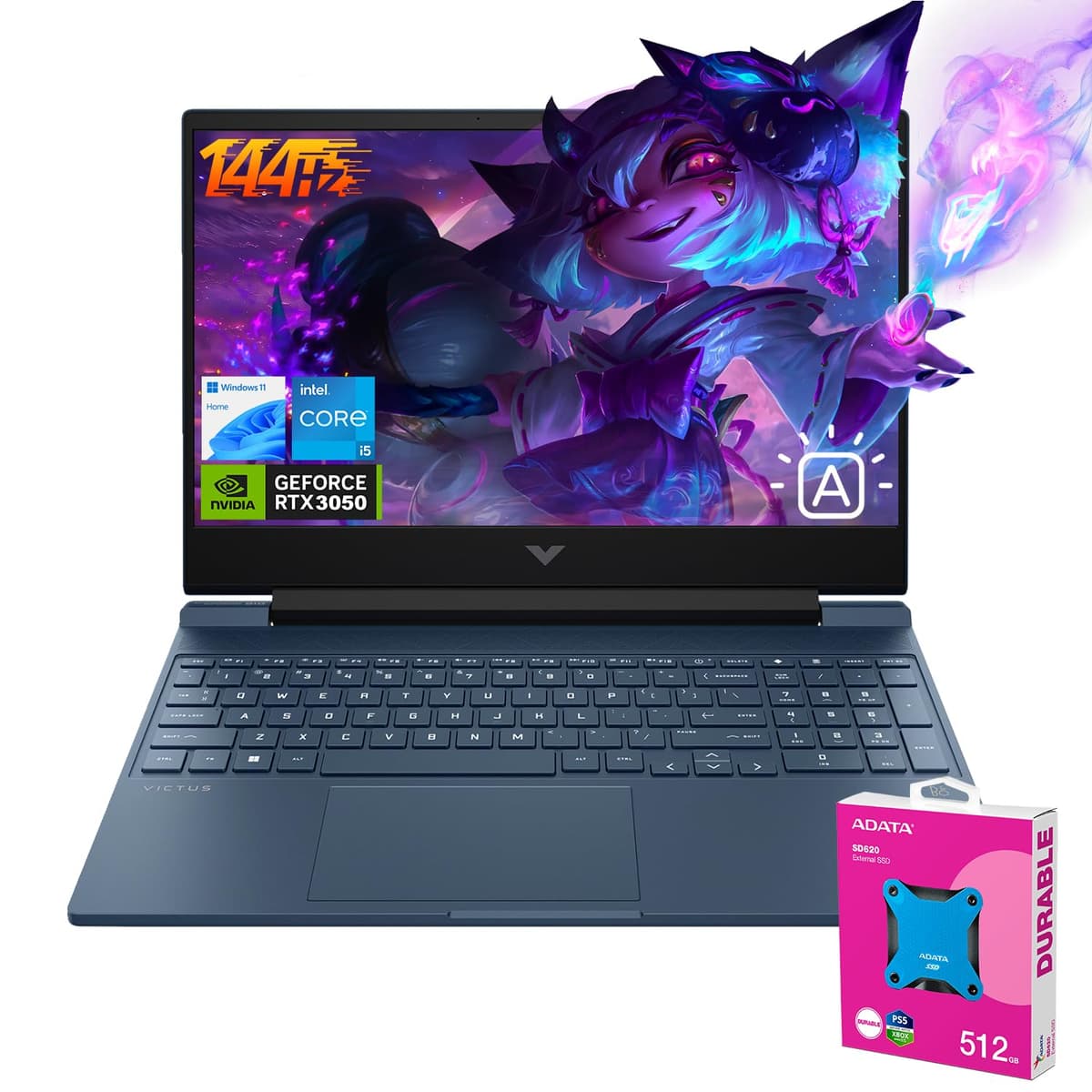 HP Victus 15" i5-12450H, 32GB RAM, 2TB SSD, RTX 3050, 144Hz FHD - Bundle TPN-Q278_599J4AV
