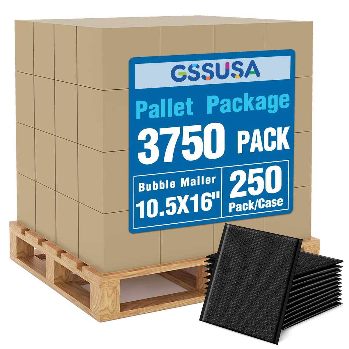 GSSUSA Black Bubble Mailers 10.5x16 pulgadas, pack 3750