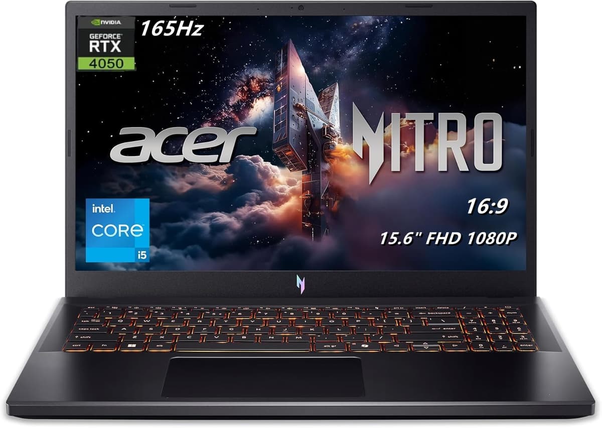 acer Nitro V Laptop para Juegos, 15.6" FHD (1080p), 165Hz, Intel i5-13420H, NVIDIA GeForce RTX 4050, 16GB DDR5, 1TB SSD, Windows 11 Home, Teclado Retroiluminado, Negro, Soporte Plegable TWE